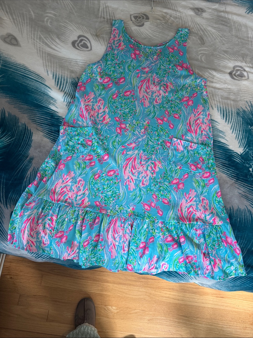Lilly Pulitzer Turquoise Floral Ruffle-Hem Midi Dress